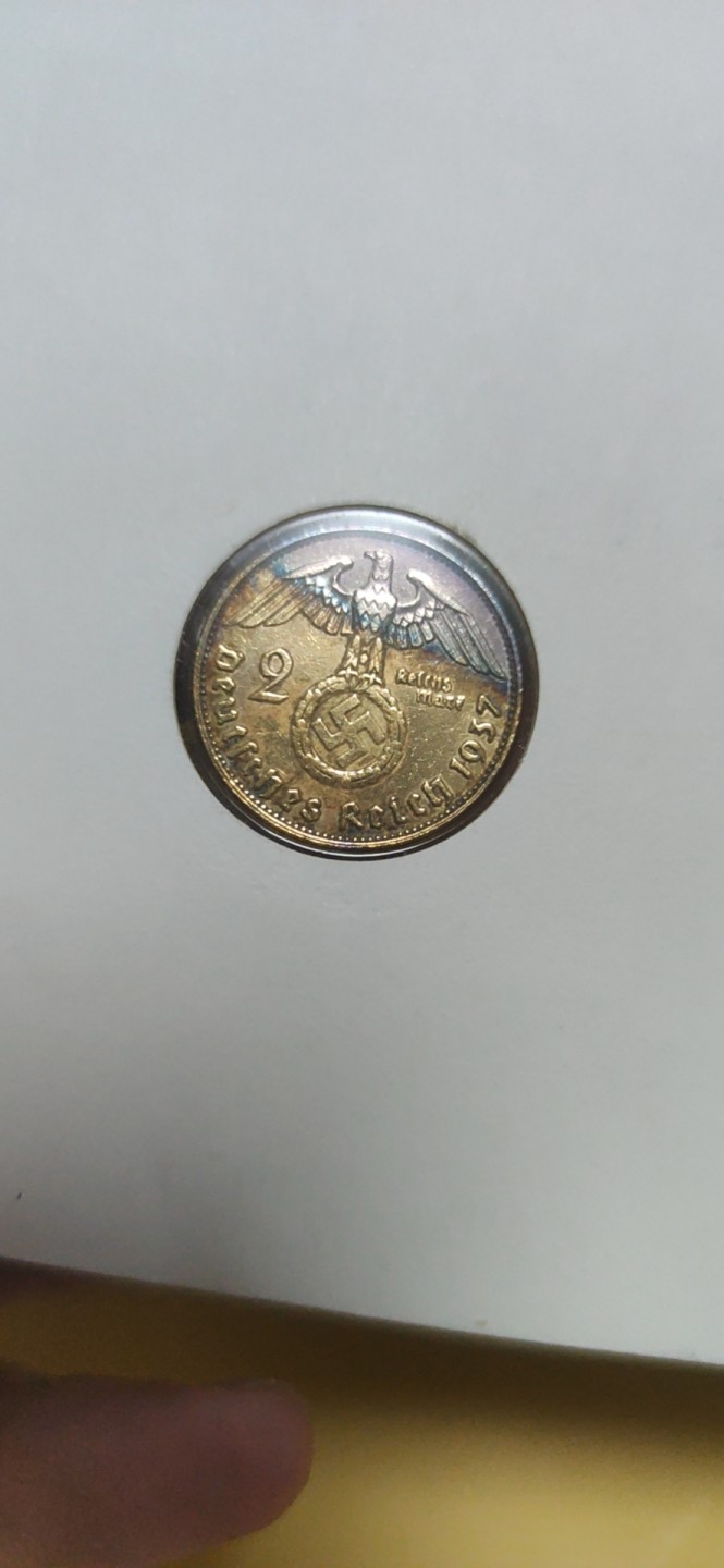 燕姐邮币封专场 1937年德国兴登堡2马克金色包浆银币邮币封
