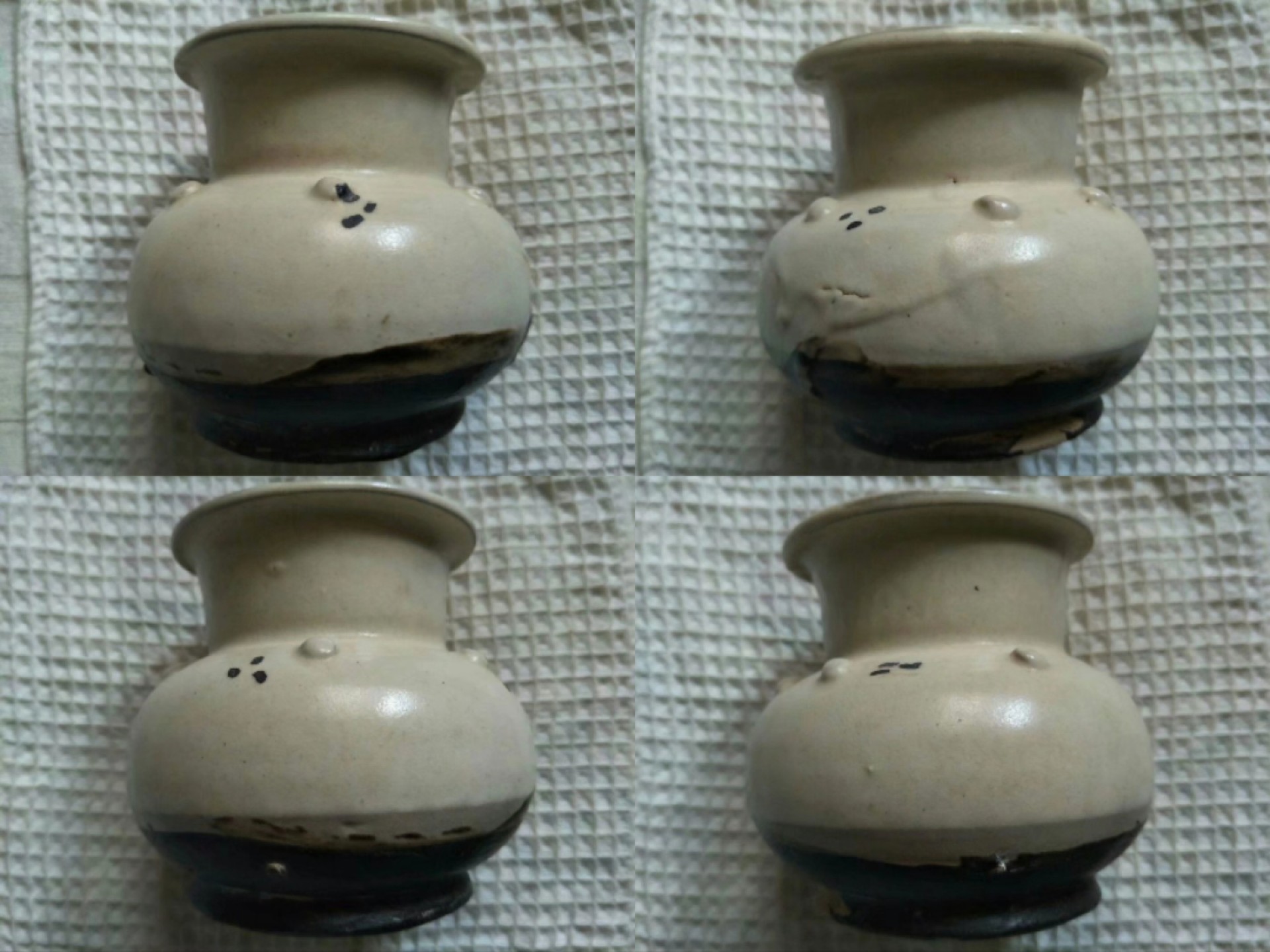 磁州窑系白黑彩釉鼓钉点彩渣斗