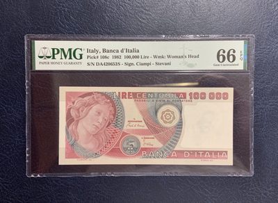 收藏联盟Quantum Auction 第268期拍卖  - 意大利1982年100000里拉 PMG66 少见c版 波提切利名画《春》的局部