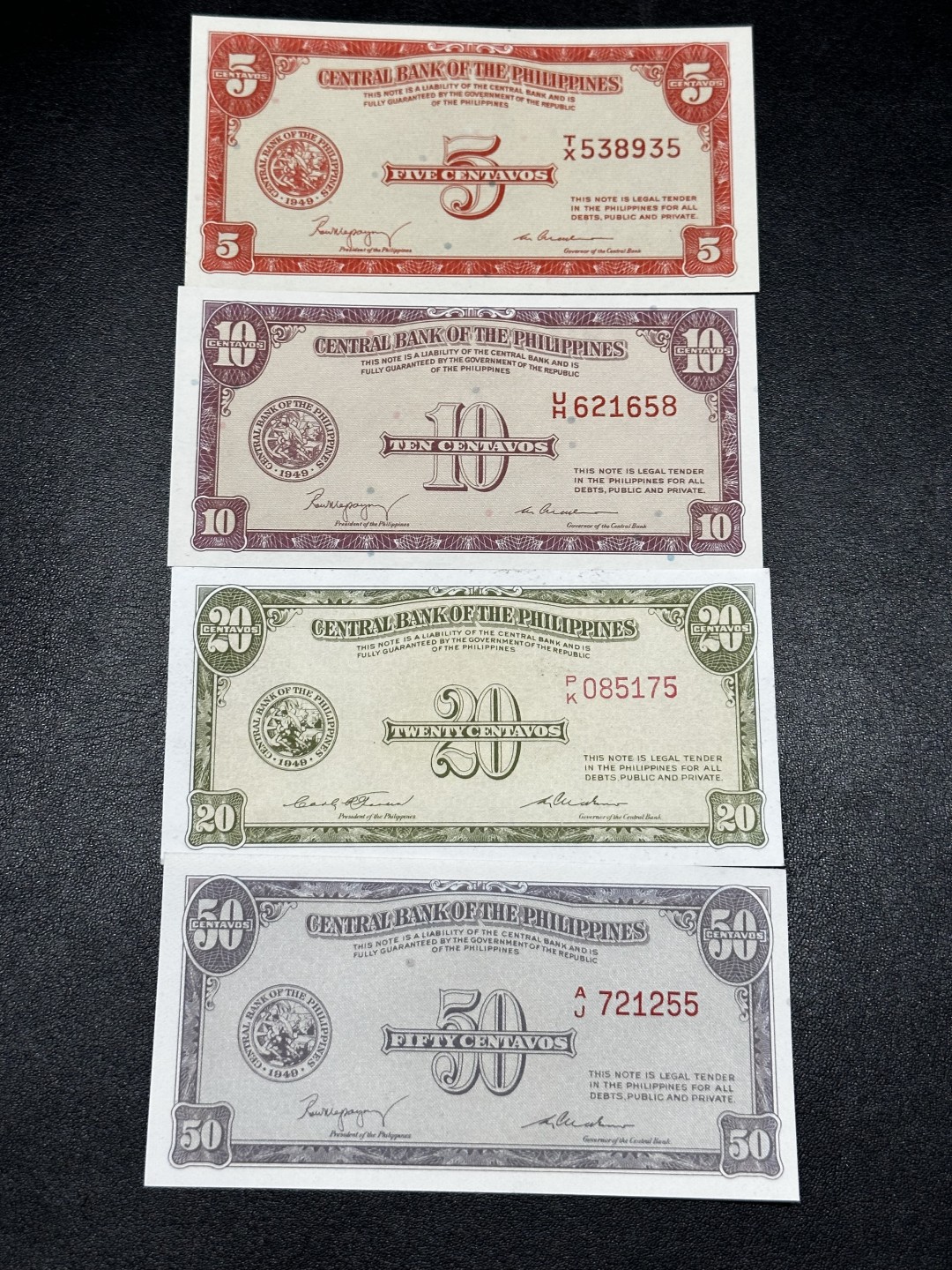 《外钞收藏家》第二百七十七期（连拍第一场） 菲律宾5-50分 1949首年 稀缺品 UNC