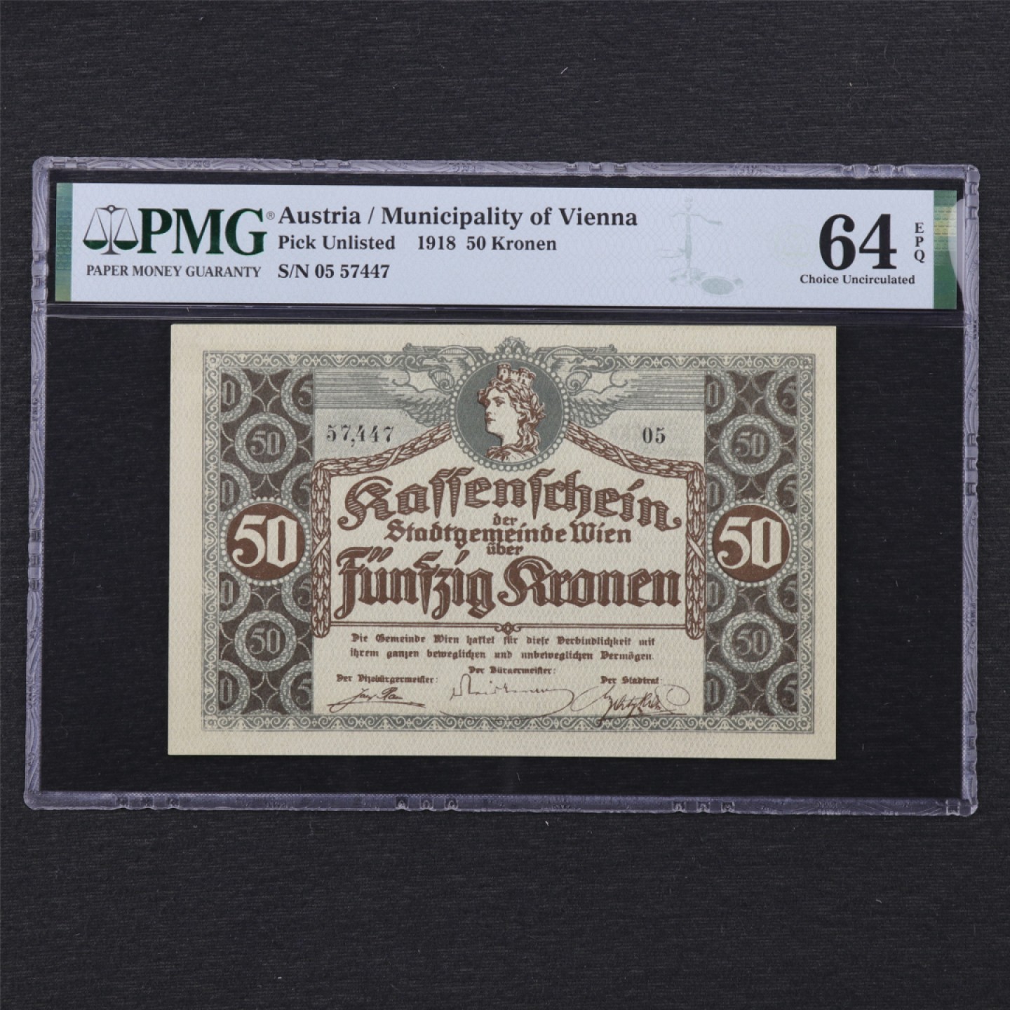 【亘邦集藏】 第162期拍卖 1918年 奥地利50Kronen PMG 64EPQ 05 57447