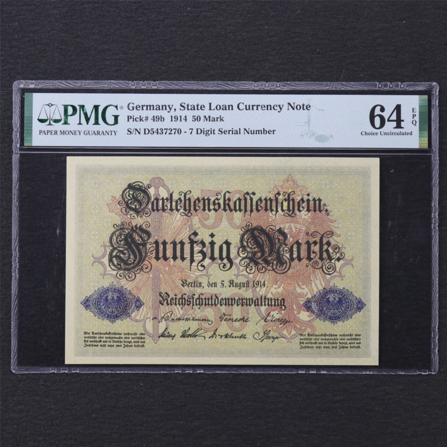 【亘邦集藏】 第162期拍卖 1914年 德国50马克 PMG 64EPQ 5437270