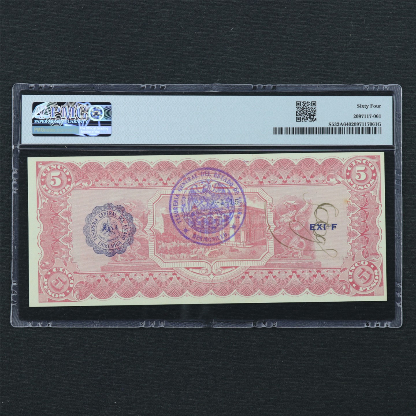 【亘邦集藏】 第162期拍卖 1915年 墨西哥5比索 PMG 64 956793
