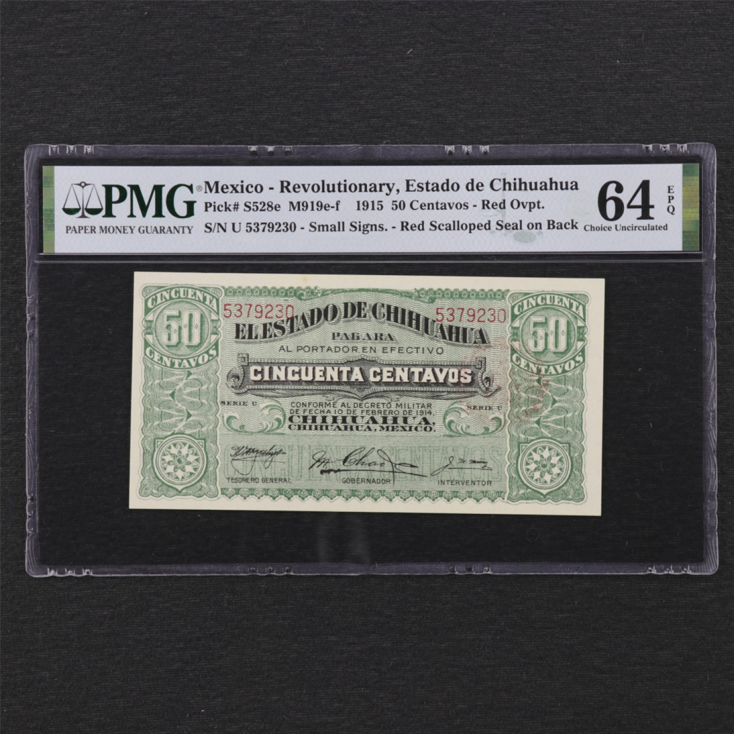 【亘邦集藏】 第162期拍卖 1915年 墨西哥50分 PMG 64EPQ 5379230