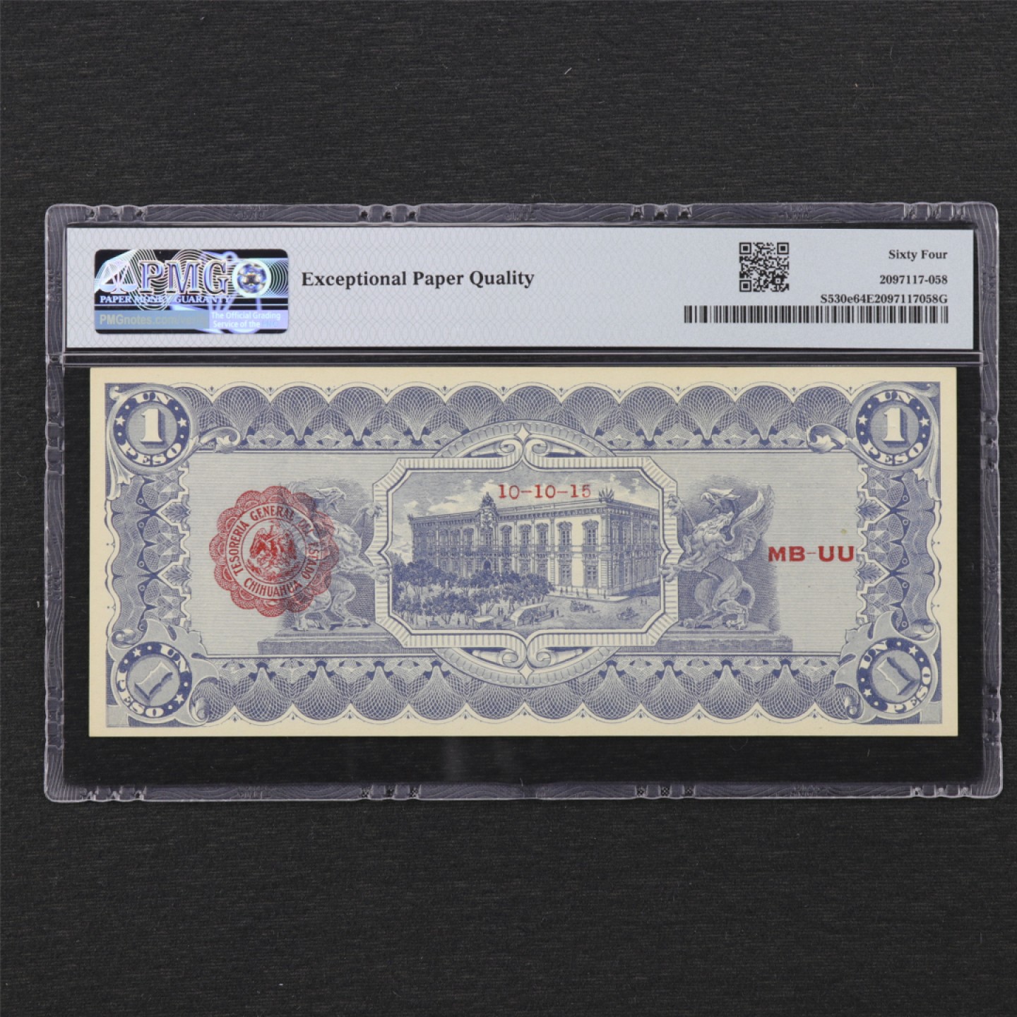 【亘邦集藏】 第162期拍卖 1915年 墨西哥1比索 PMG 64EPQ 5686494