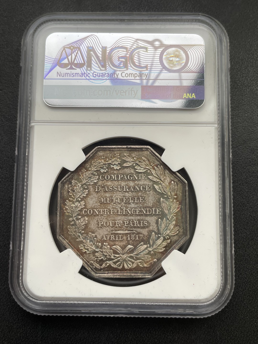 欧洲章牌-拍卖第25场 1817年法国巴黎火灾保险公司银章 直径：36 mm