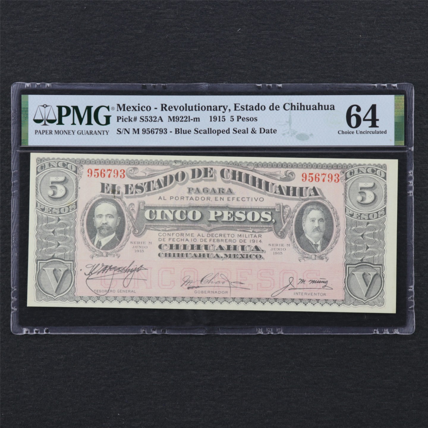 【亘邦集藏】 第162期拍卖 1915年 墨西哥5比索 PMG 64 956793