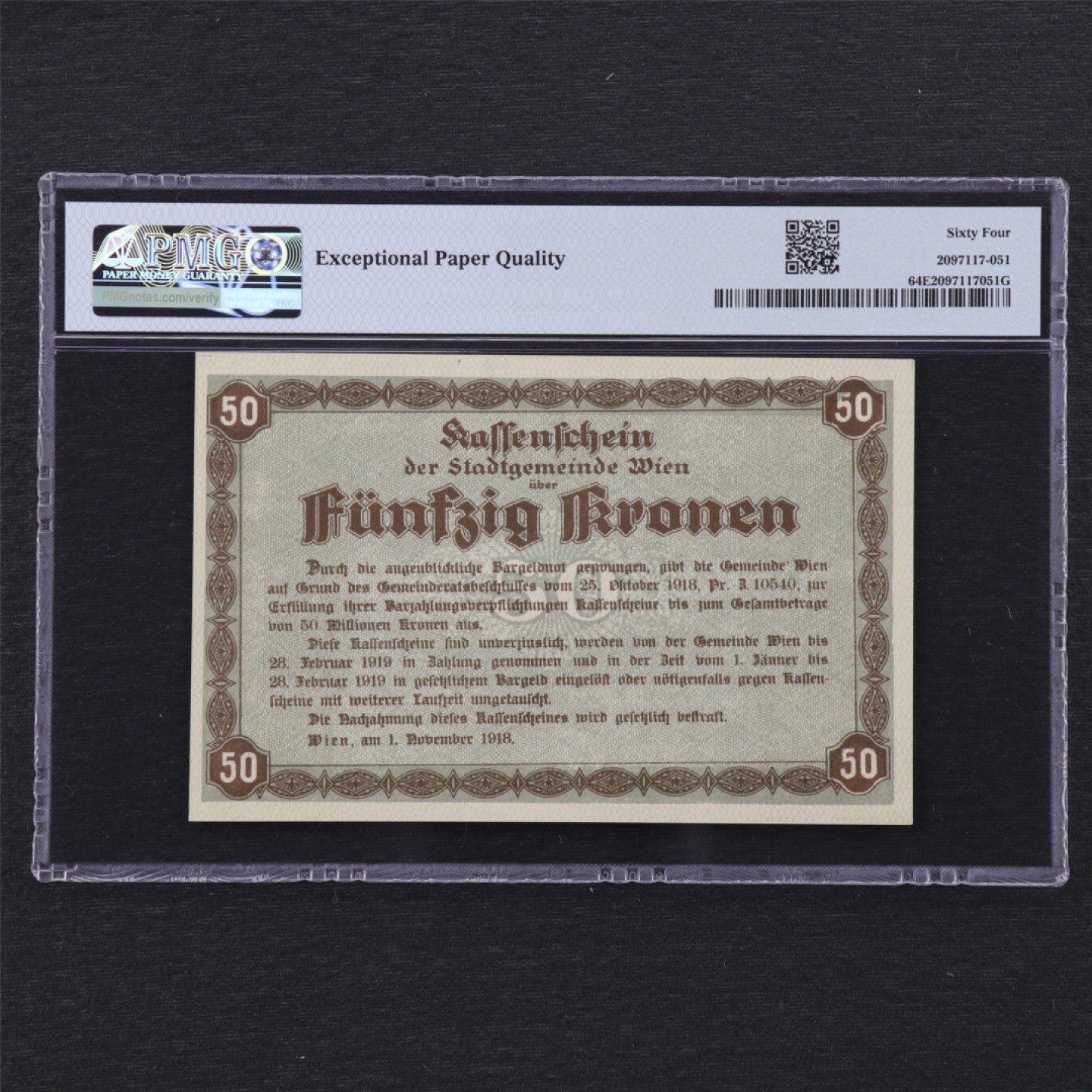 【亘邦集藏】 第162期拍卖 1918年 奥地利50Kronen PMG 64EPQ 05 57447