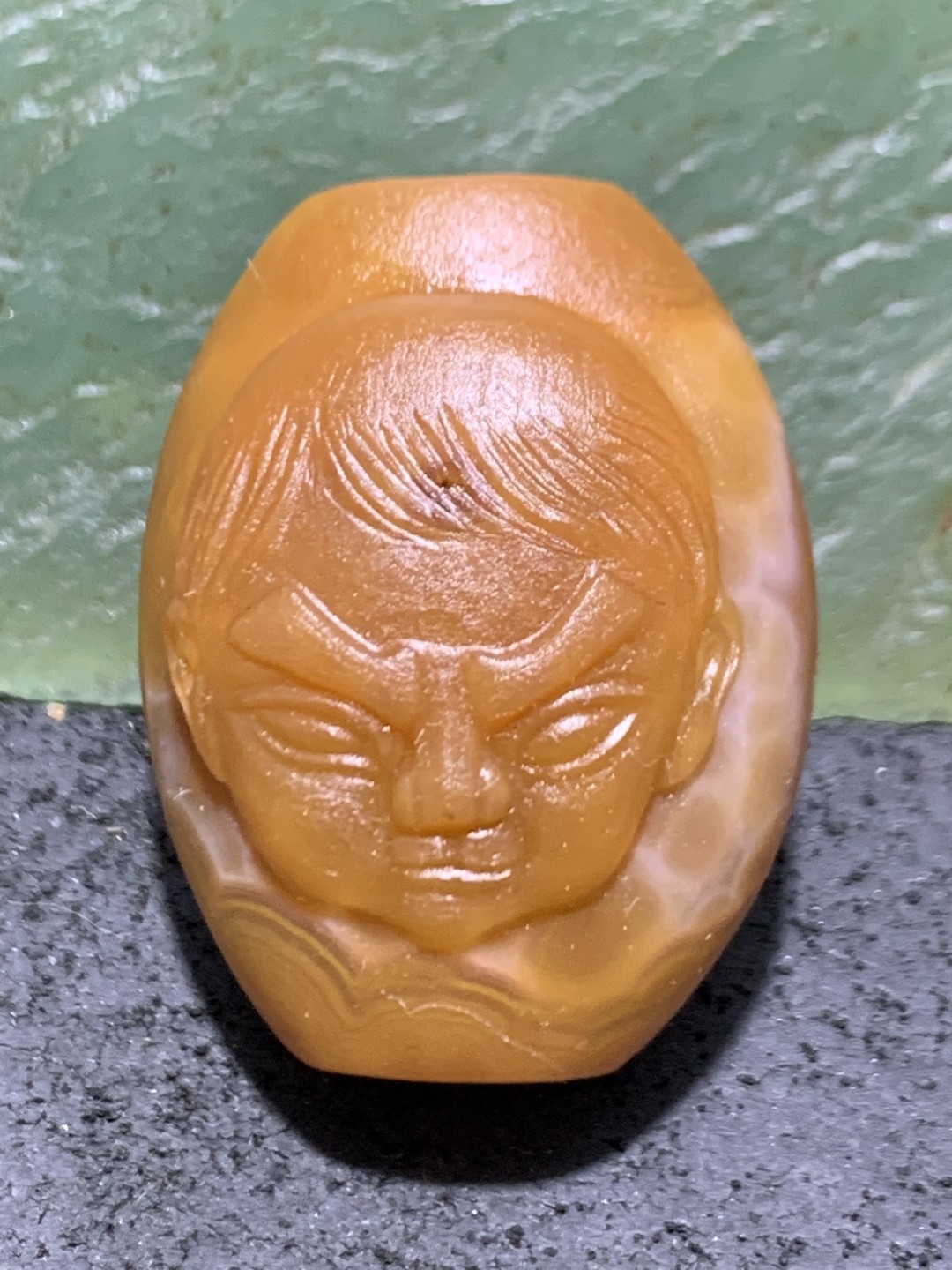 精美亚光战国红玛瑙手工雕刻红孩儿勒子一个，