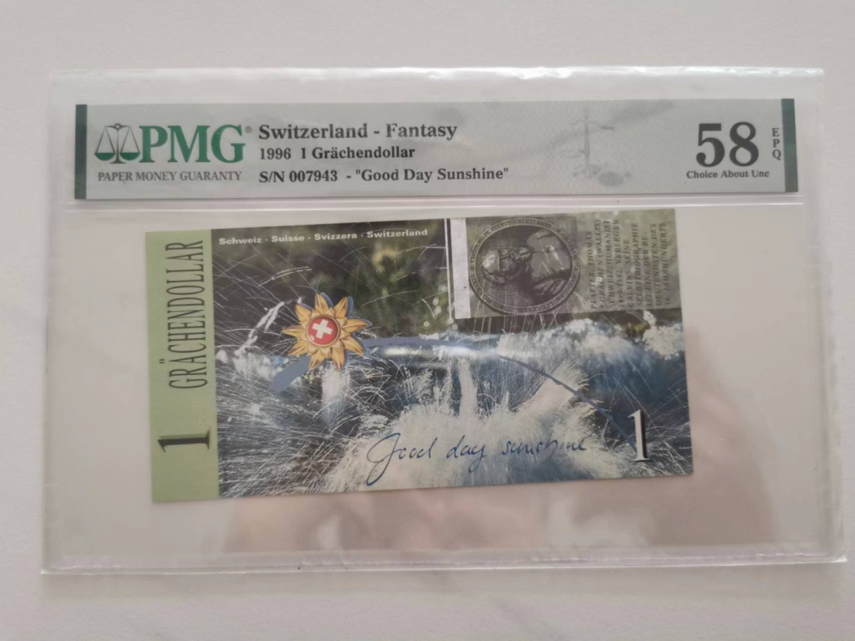 243.【鲸贝乐淘★两拍包邮】三字经·第“首孝悌，次见闻”号拍卖 【瑞典🇸🇪】1996年1元，PMG58E