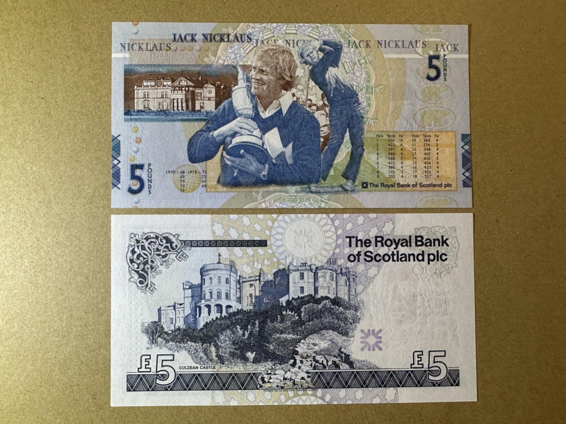 《张总收藏》107期—外币精品 苏格兰5镑不同版本2张 UNC 2005年 杰克尼克劳斯告别高坛纪念钞&爱丁堡皇家外科医师学会成立500周年纪念钞