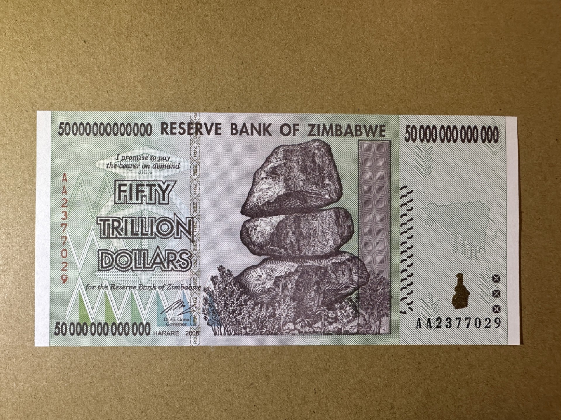 《张总收藏》107期—外币精品 津巴布韦50万亿 UNC 2008年 无4 AA冠