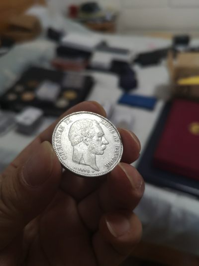 长老汇第8场老银币拍卖 - 1875丹麦克里斯蒂安九世海豚2克朗银币，首年版