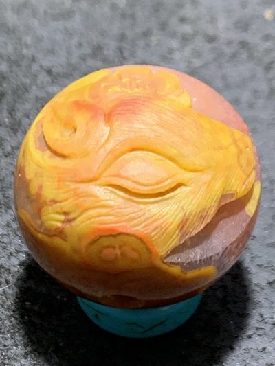 精美冰飘亚光草花纹战国红玛瑙手工俏色巧雕狐狸珠子一颗 - 精美冰飘亚光草花纹战国红玛瑙手工俏色巧雕狐狸珠子一颗