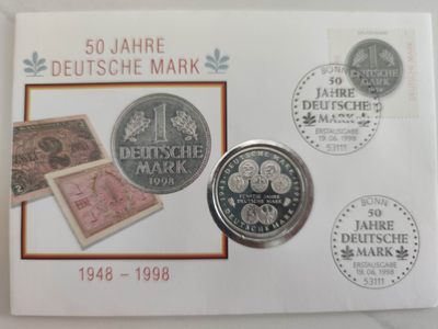 邮币封专场第三场 1998年德国联邦马克50周年10马克银币邮币封