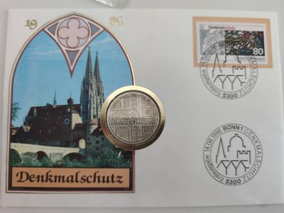 邮币封专场第三场 1975年德国欧洲古迹保护5马克银币邮币封