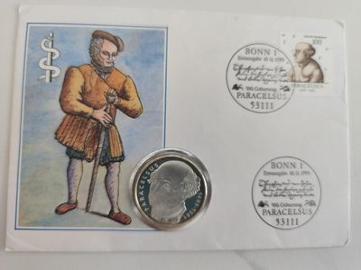 邮币封专场第三场 1993年瑞士拍拉赛尔苏500周年20法郎银币邮币封