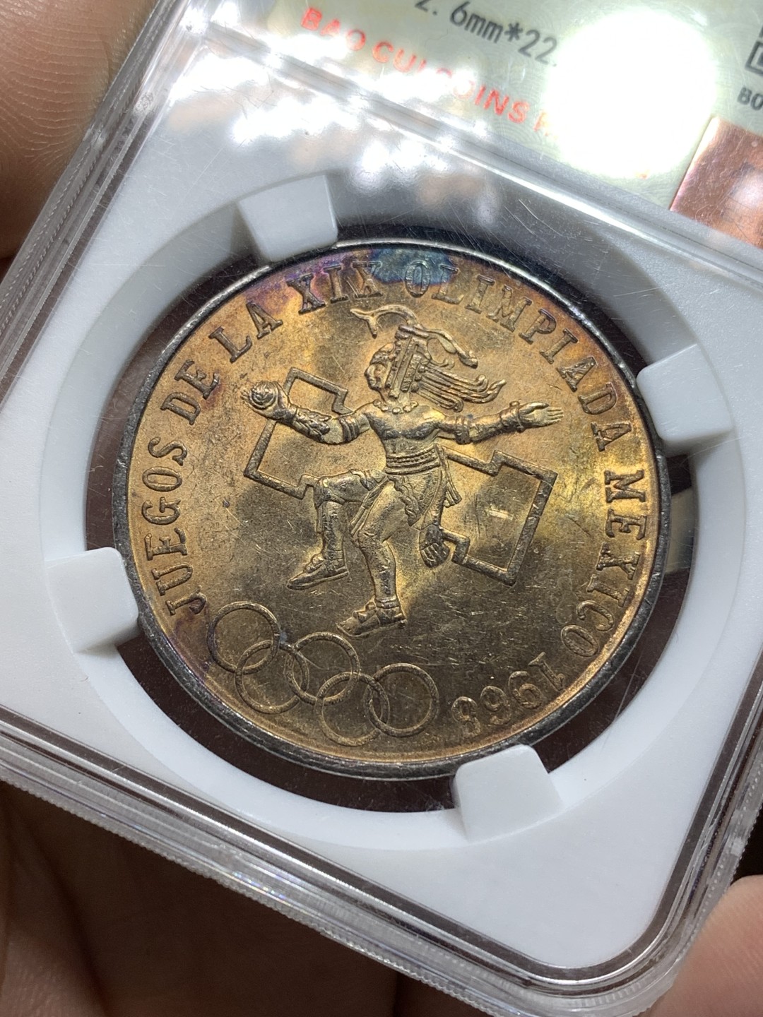 《竞宝斋》第176场-周日，周一2场 (全场包邮) 保粹-MS64 墨西哥 1968年 25比索 奥运银币 紫罗兰包浆 转光非常漂亮