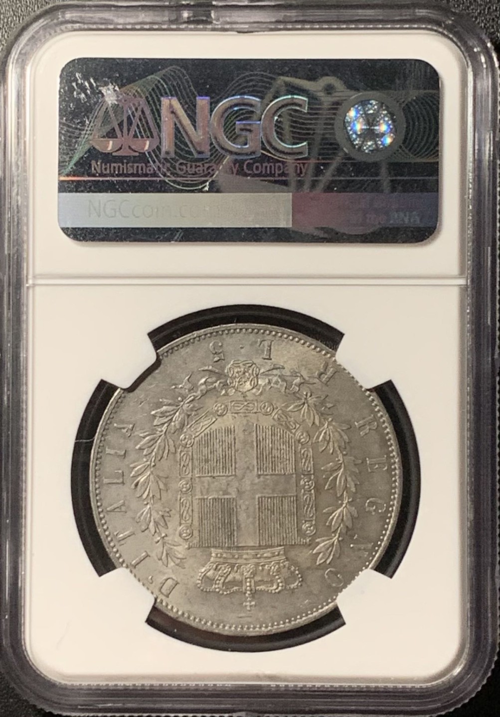 紫瑗钱币——第285期拍卖 意大利 1878年 罗马版 伊曼纽尔二世 5里拉 银币 NGC MS62 老包浆 特年少见