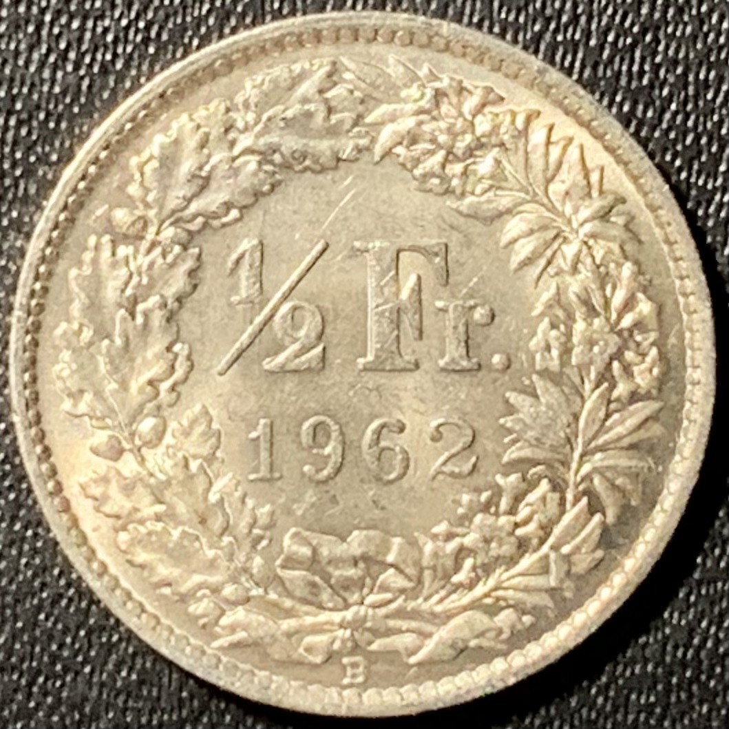 紫瑗钱币——第285期拍卖 瑞士 1962年 赫尔维蒂亚 1/2法郎 2.5克 0.835银 UNC