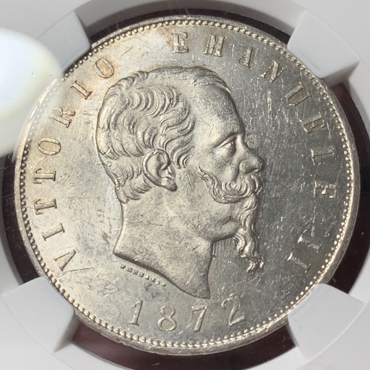 紫瑗钱币——第285期拍卖 意大利 1872年 米兰版 伊曼纽尔二世 5里拉 银币 NGC MS62