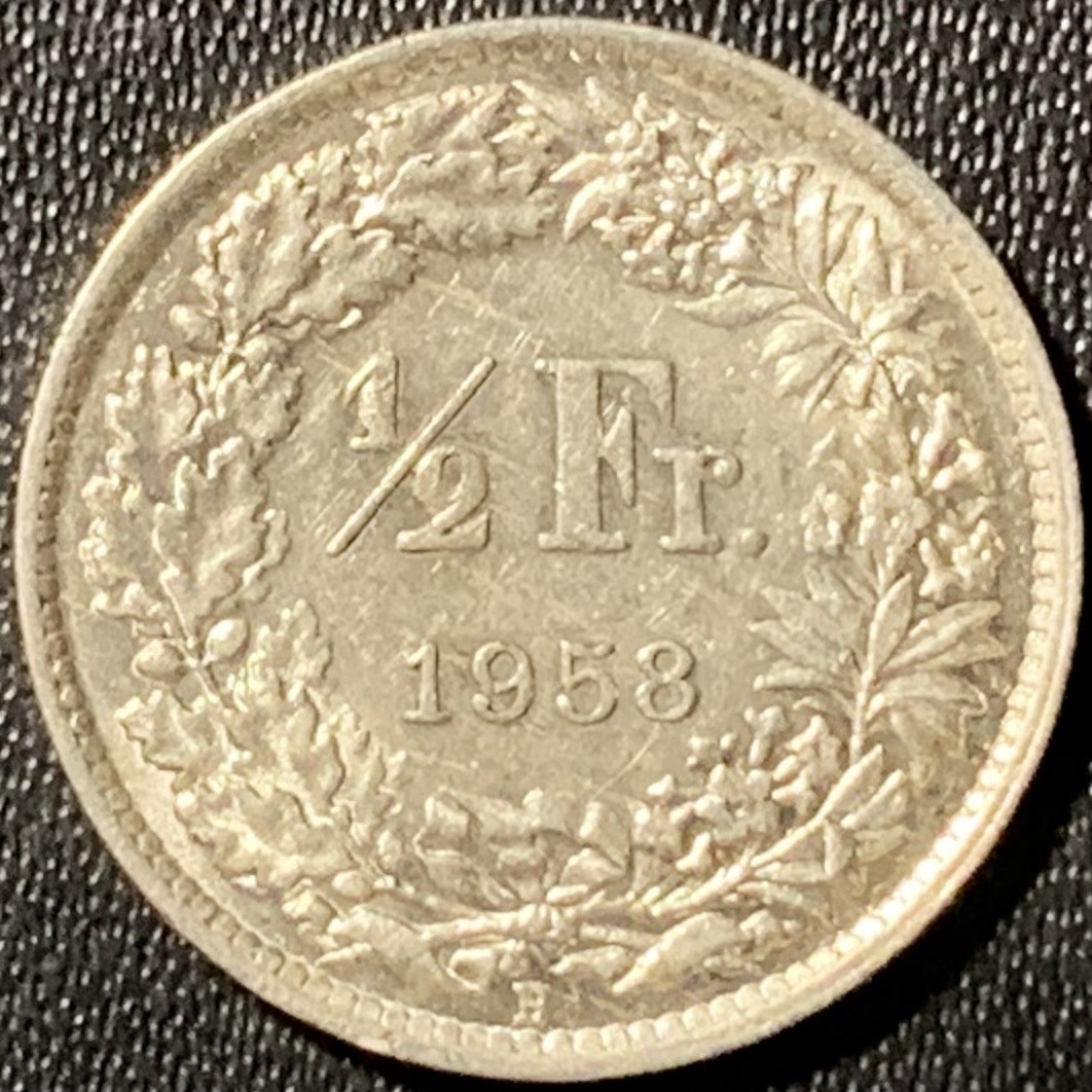 紫瑗钱币——第285期拍卖 瑞士 1958年 赫尔维蒂亚 1/2法郎 2.5克 0.835银 UNC