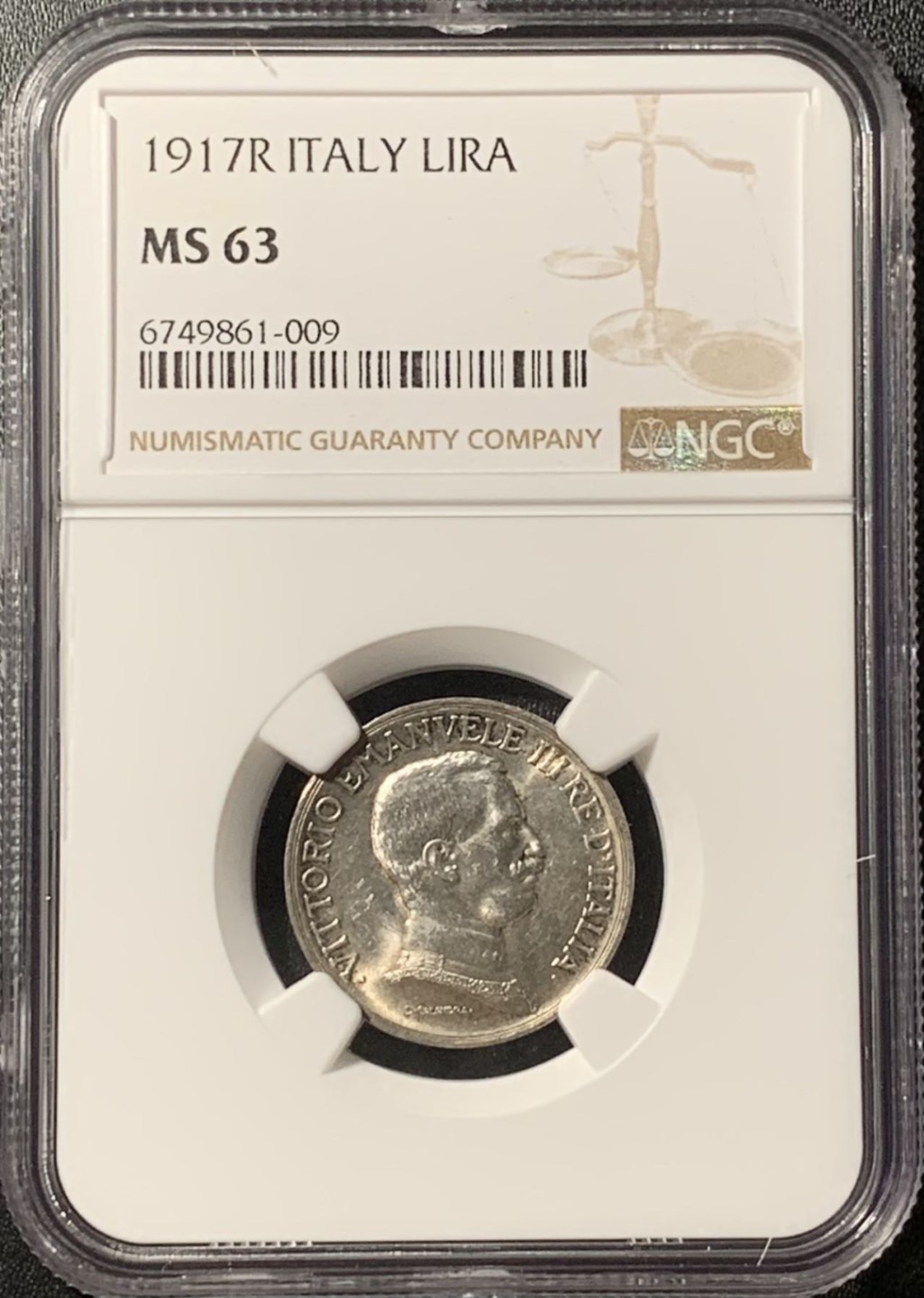 紫瑗钱币——第285期拍卖 意大利 1917年 马拉车 1里拉 银币 NGC MS63