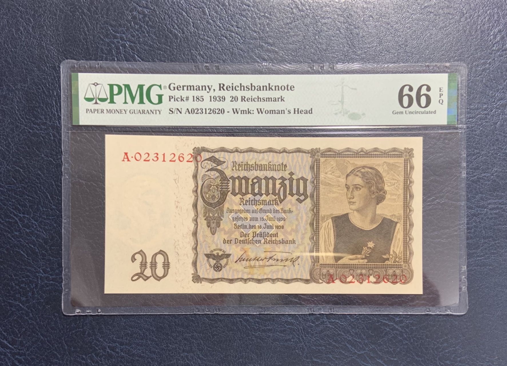 收藏联盟Quantum Auction 第270期拍卖 蜜月胜地-斐济 德国1939年20马克 PMG66 A冠 号码无457