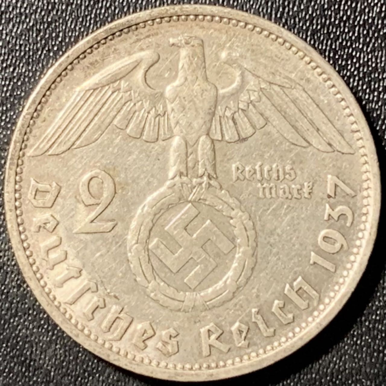 紫瑗钱币——第285期拍卖 德国 1937年 F版 兴登堡 字符 2马克 8克 0.625银