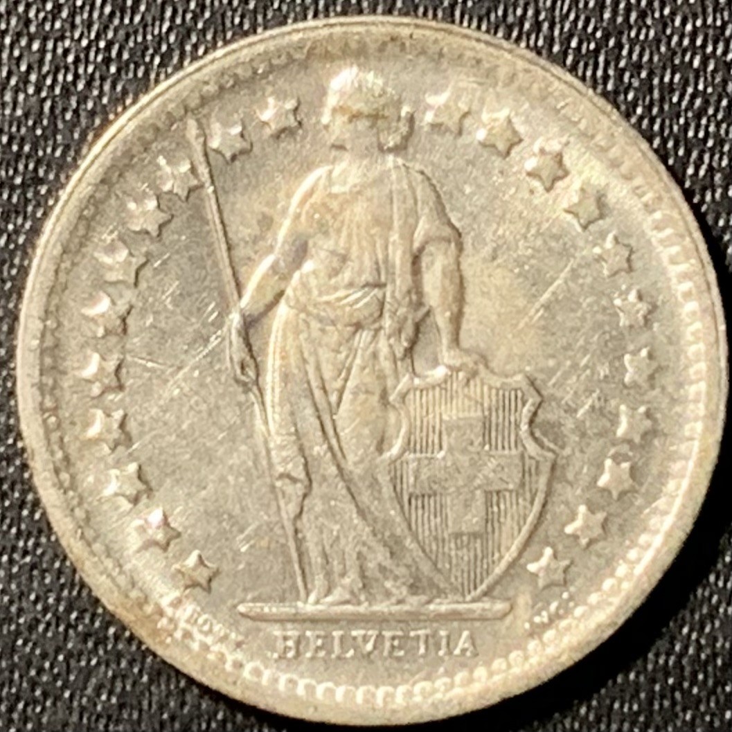 紫瑗钱币——第285期拍卖 瑞士 1967年 赫尔维蒂亚 1/2法郎 2.5克 0.835银 UNC