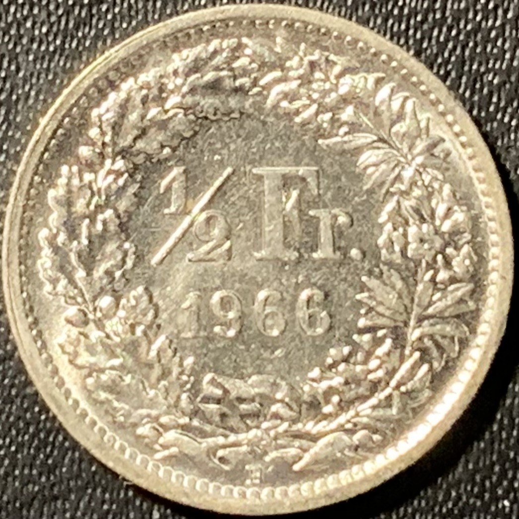 紫瑗钱币——第285期拍卖 瑞士 1966年 赫尔维蒂亚 1/2法郎 2.5克 0.835银 UNC