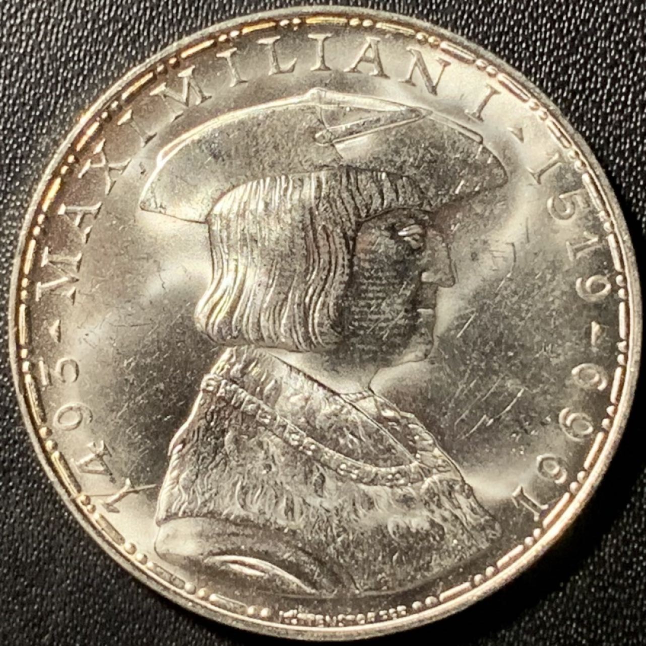 紫瑗钱币——第285期拍卖 奥地利 1969年 马克西米安诞辰450周年 50先令 20克 0.9银 UNC