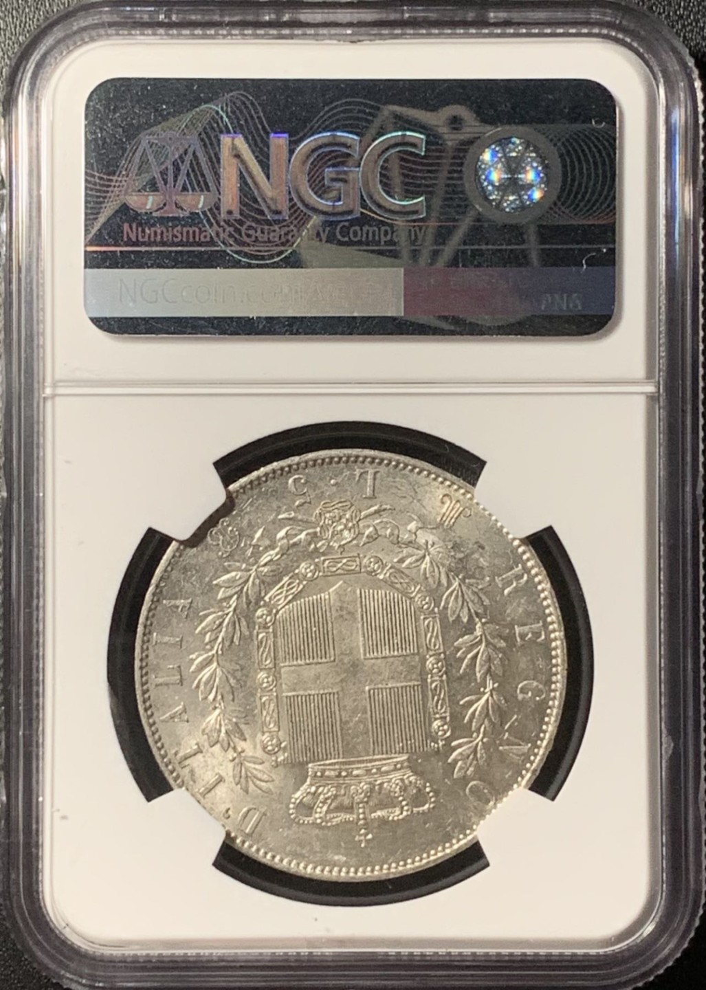 紫瑗钱币——第285期拍卖 意大利 1872年 米兰版 伊曼纽尔二世 5里拉 银币 NGC MS62