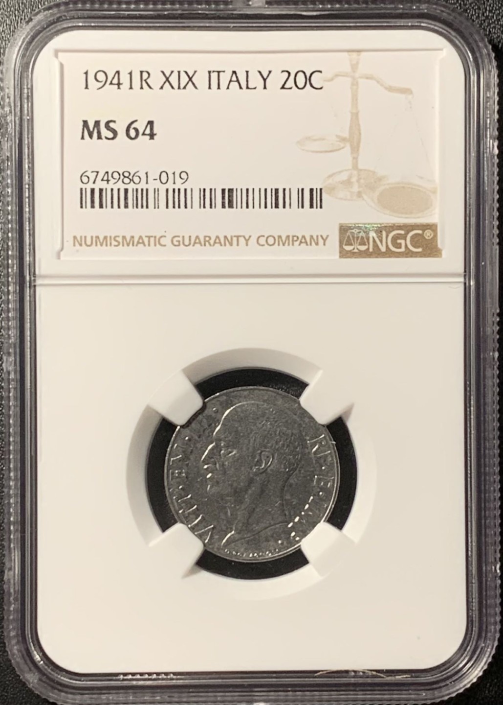 紫瑗钱币——第285期拍卖 意大利 1941年 伊曼纽尔三世 20分 镍币 NGC MS64