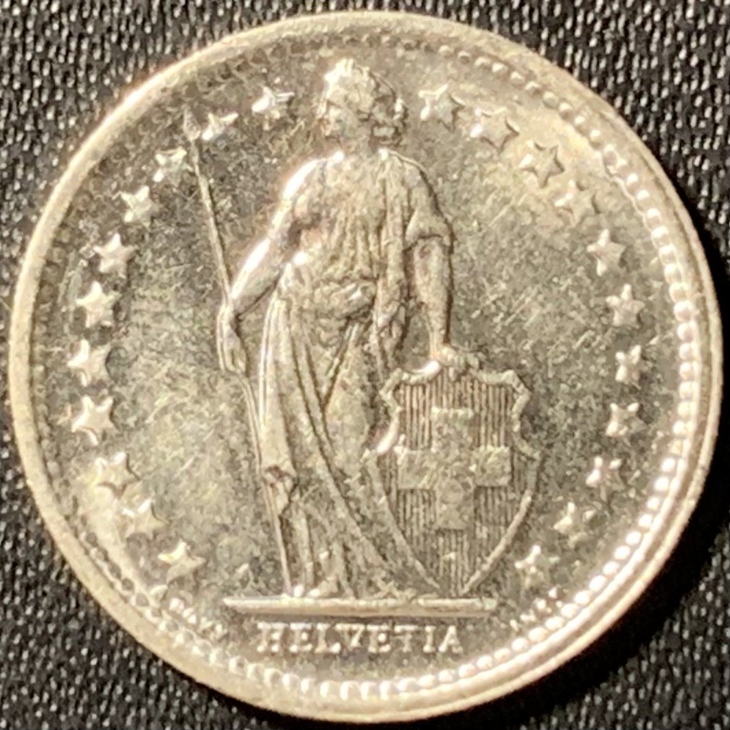 紫瑗钱币——第285期拍卖 瑞士 1966年 赫尔维蒂亚 1/2法郎 2.5克 0.835银 UNC