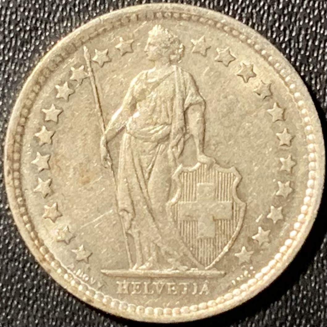 紫瑗钱币——第285期拍卖 瑞士 1958年 赫尔维蒂亚 1/2法郎 2.5克 0.835银 UNC