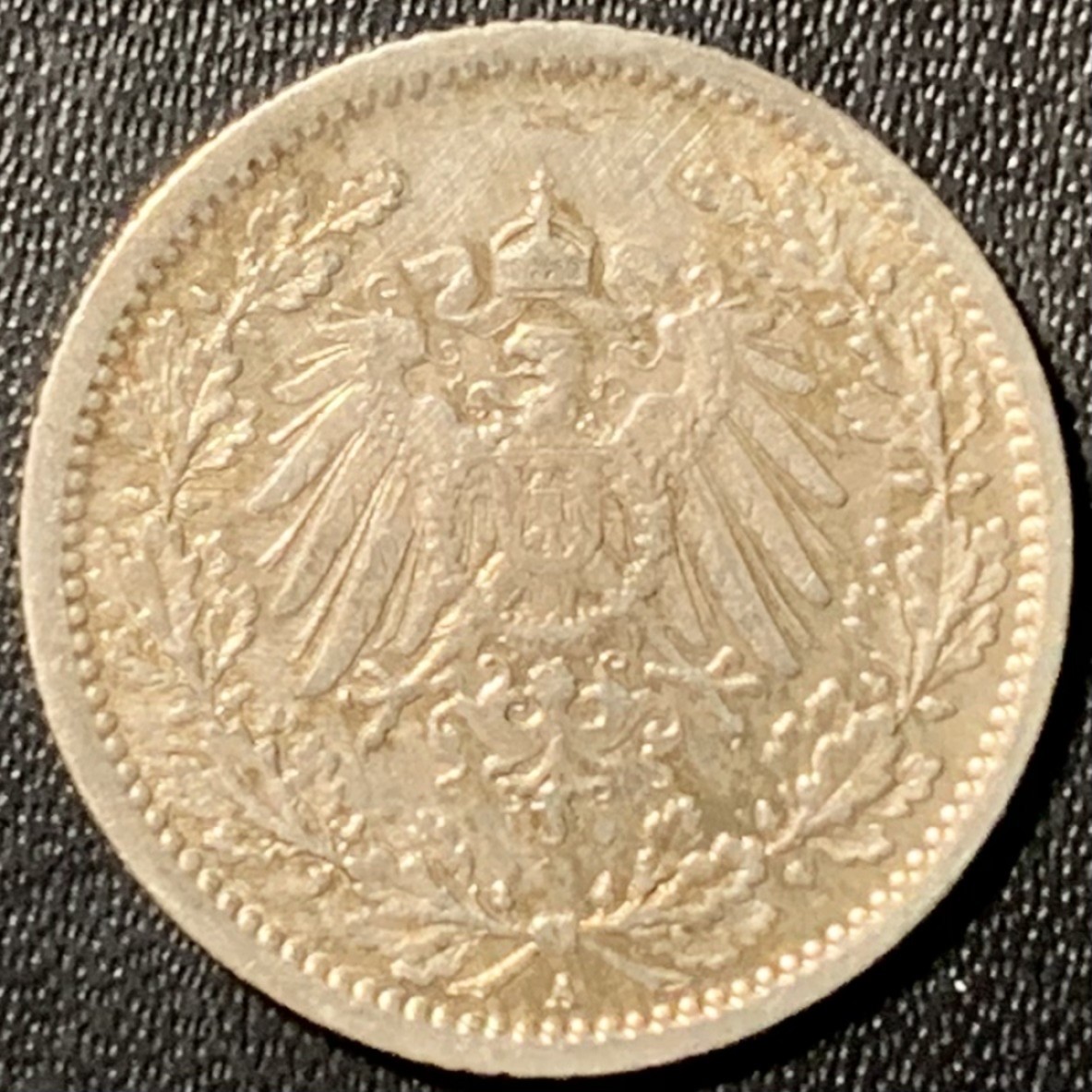 紫瑗钱币——第285期拍卖 德国 1913年 A版 第二帝国 1/2马克 银币 2.77克 0.9银