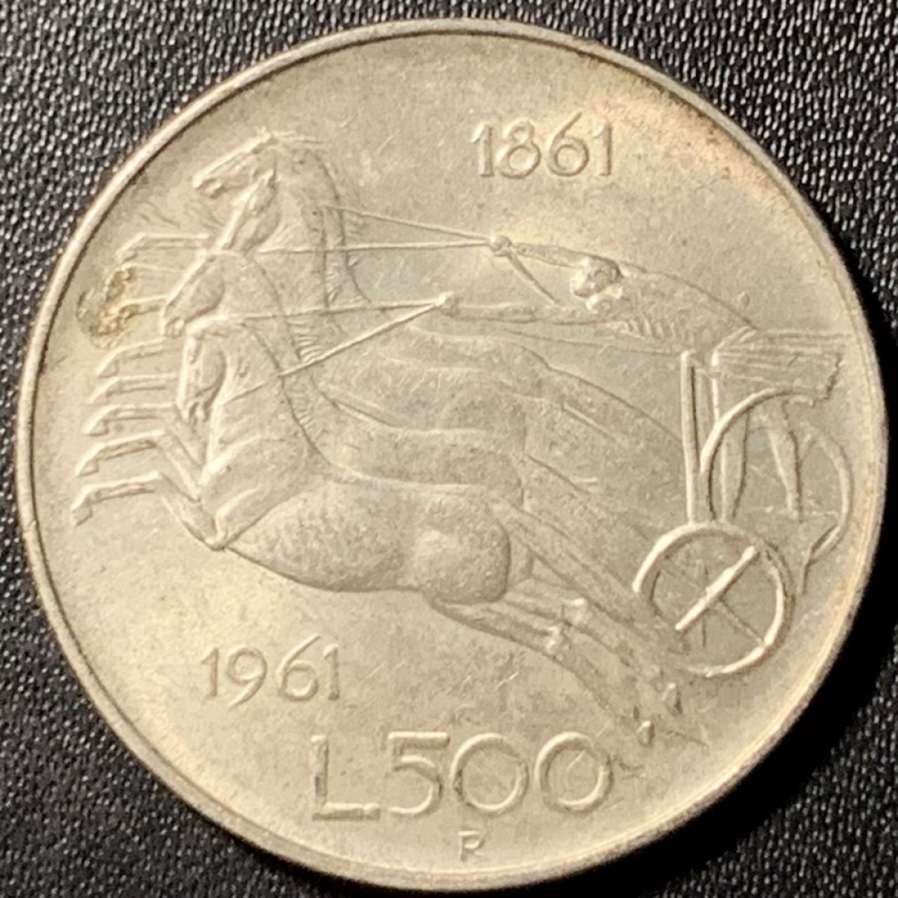 紫瑗钱币——第285期拍卖 意大利 1961年 马车 500里拉 11克 0.835银 UNC