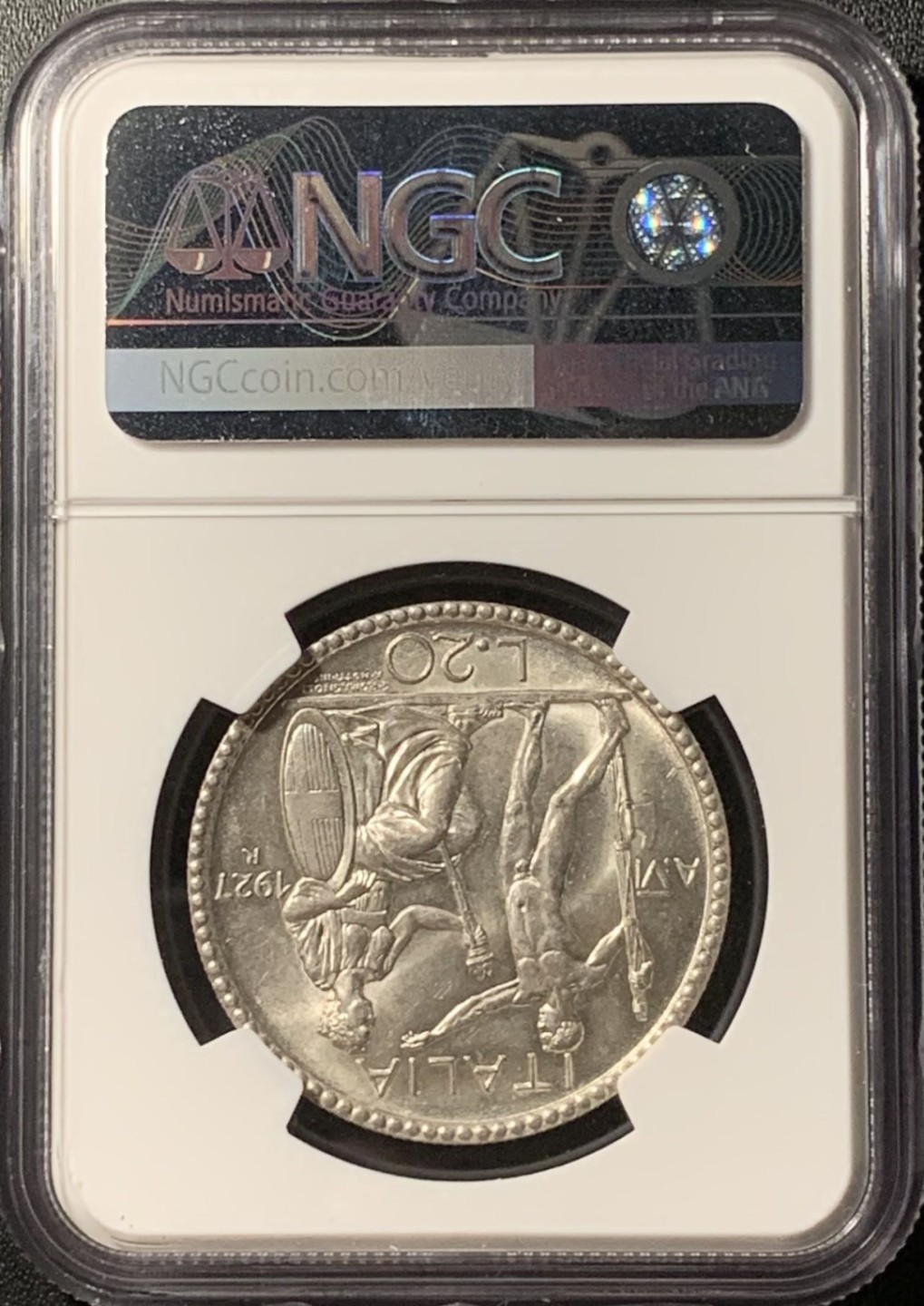 紫瑗钱币——第285期拍卖 意大利 1927年 经典裸男 5里拉 银币 NGC MS63