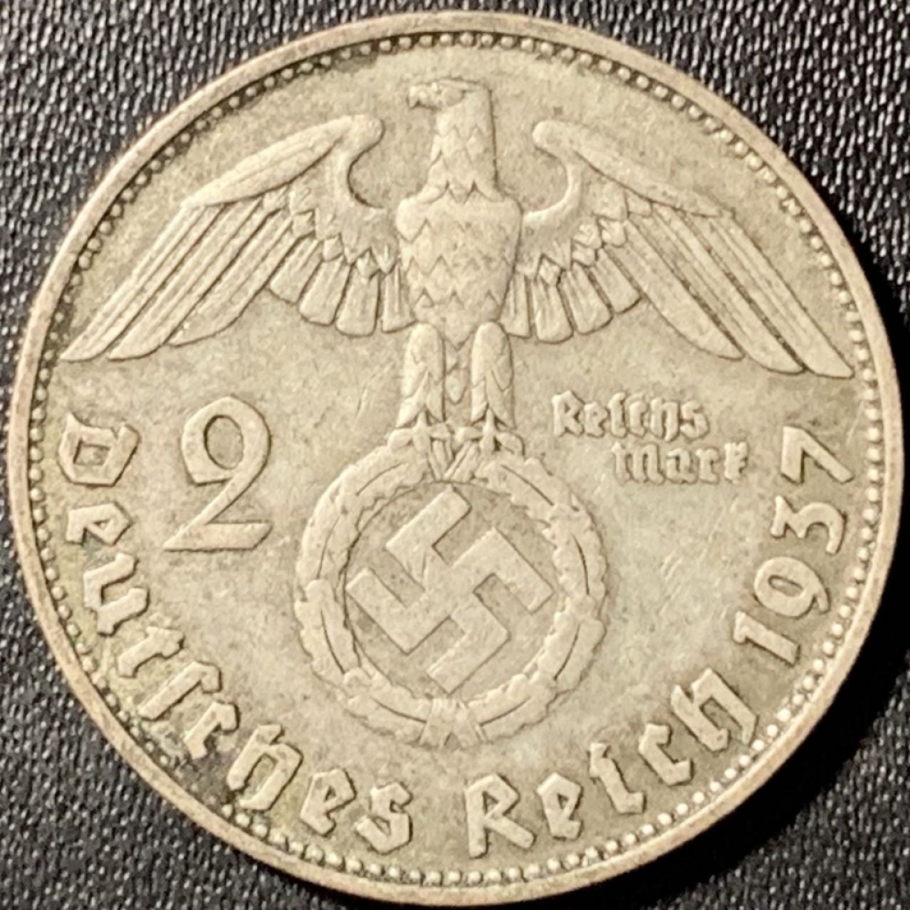 紫瑗钱币——第285期拍卖 德国 1937年 D版 兴登堡 字符 2马克 8克 0.625银