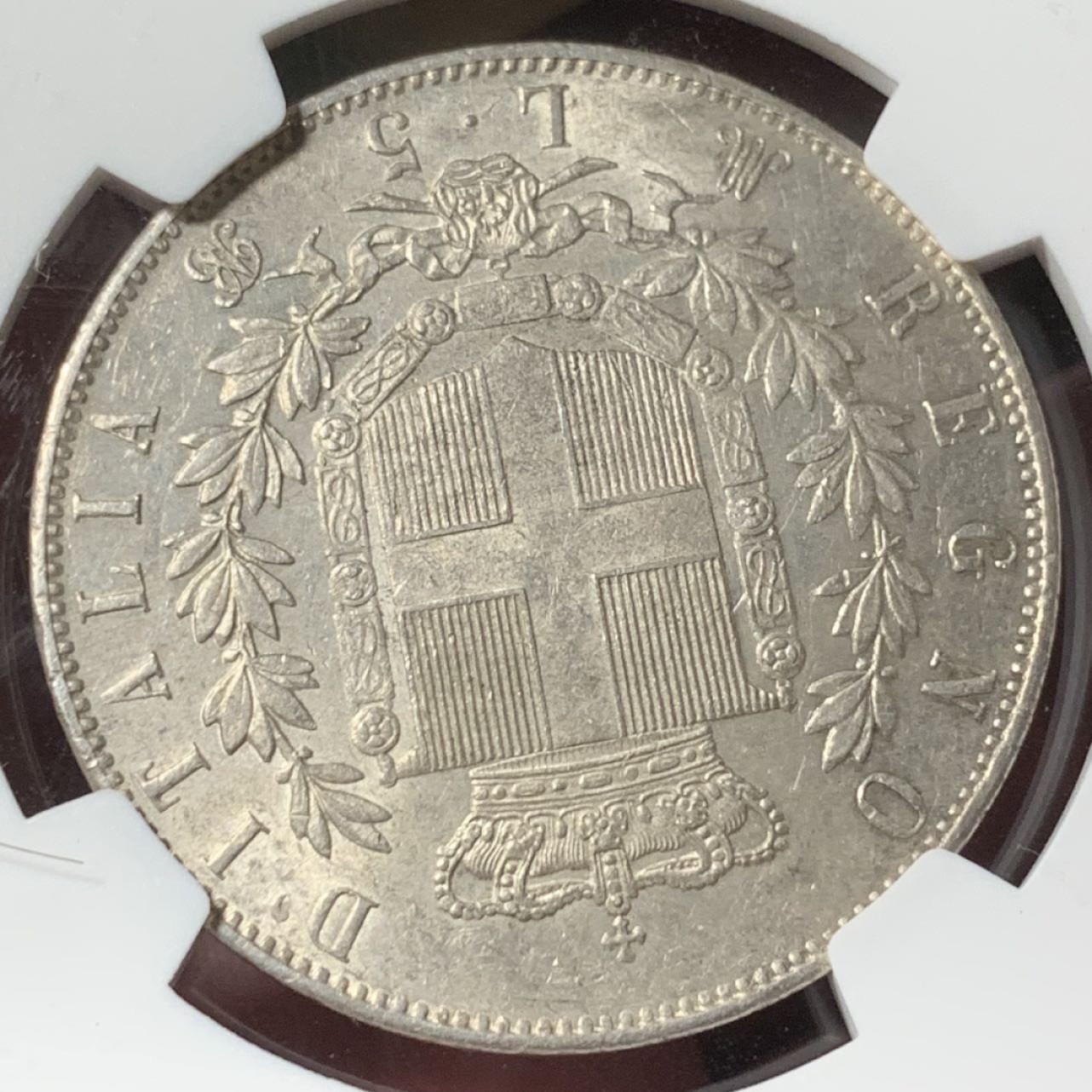 紫瑗钱币——第285期拍卖 意大利 1870年 米兰版 伊曼纽尔二世 5里拉 银币 NGC MS61