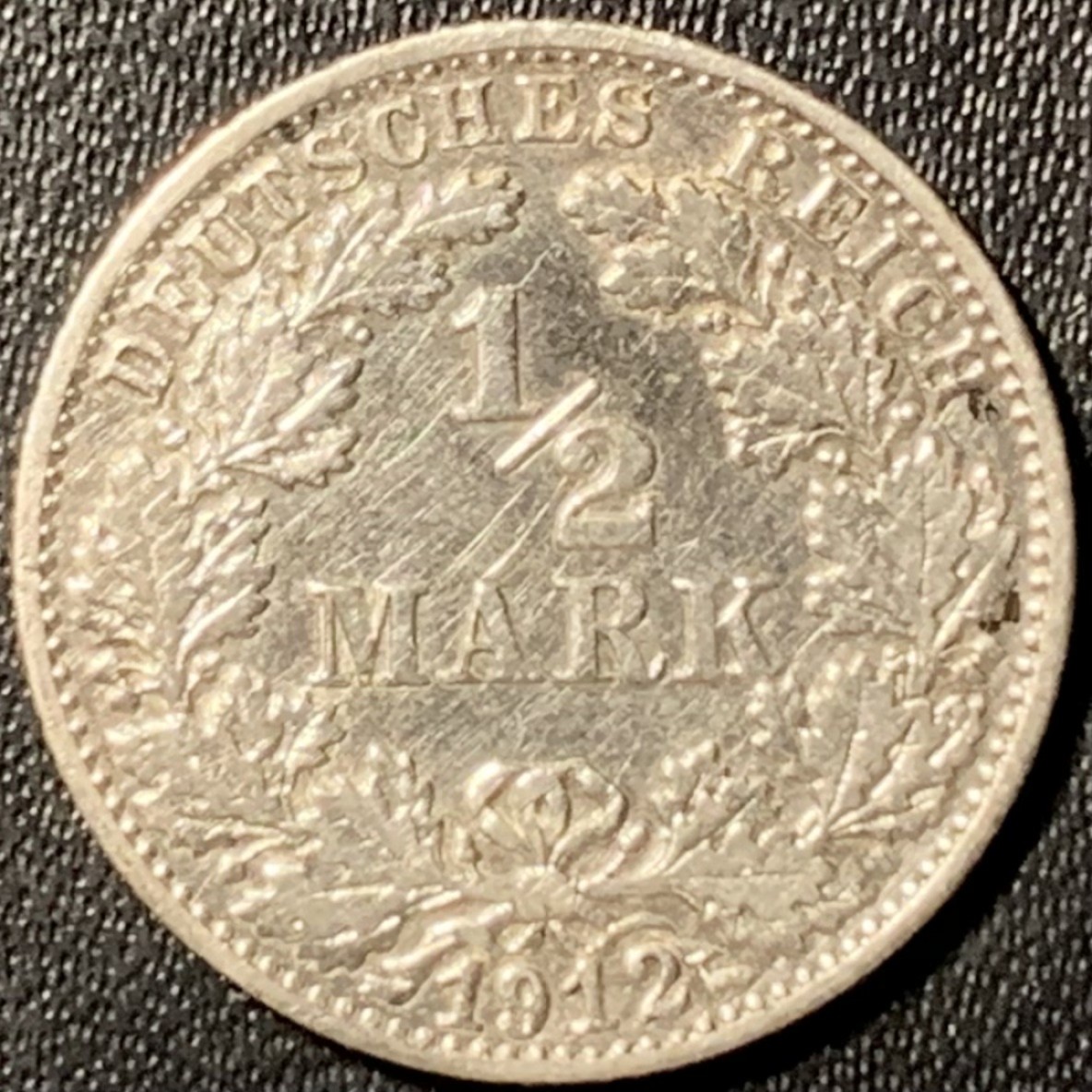 紫瑗钱币——第322期拍卖 德国 1912年 F版 第二帝国 1/2马克 银币 2.77克 0.9银