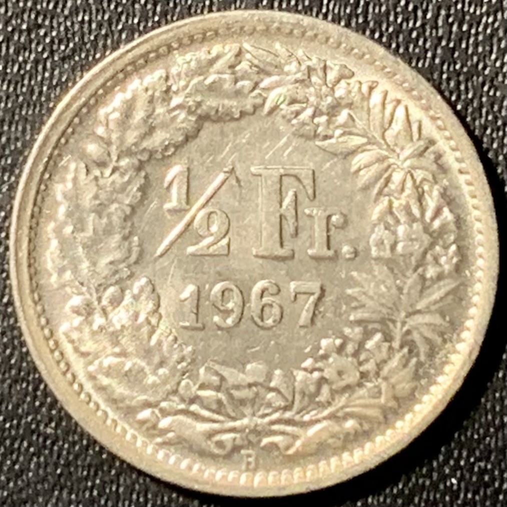 紫瑗钱币——第285期拍卖 瑞士 1967年 赫尔维蒂亚 1/2法郎 2.5克 0.835银 UNC