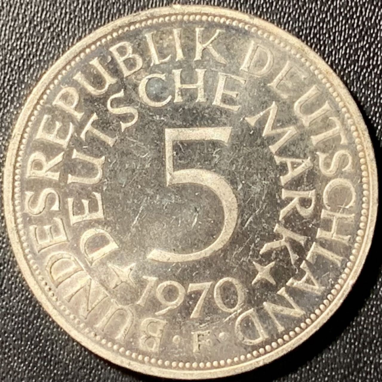紫瑗钱币——第285期拍卖 联邦德国 1970年 F厂 流通 5马克 11.2 0.625 UNC 可评级