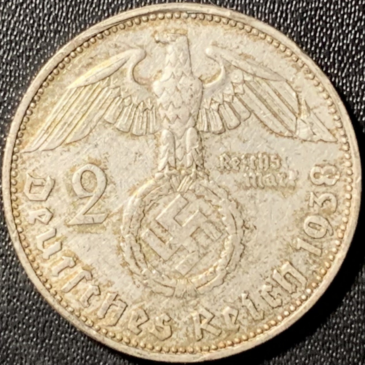 紫瑗钱币——第285期拍卖 德国 1938年 J版 兴登堡 字符 2马克 8克 0.625银