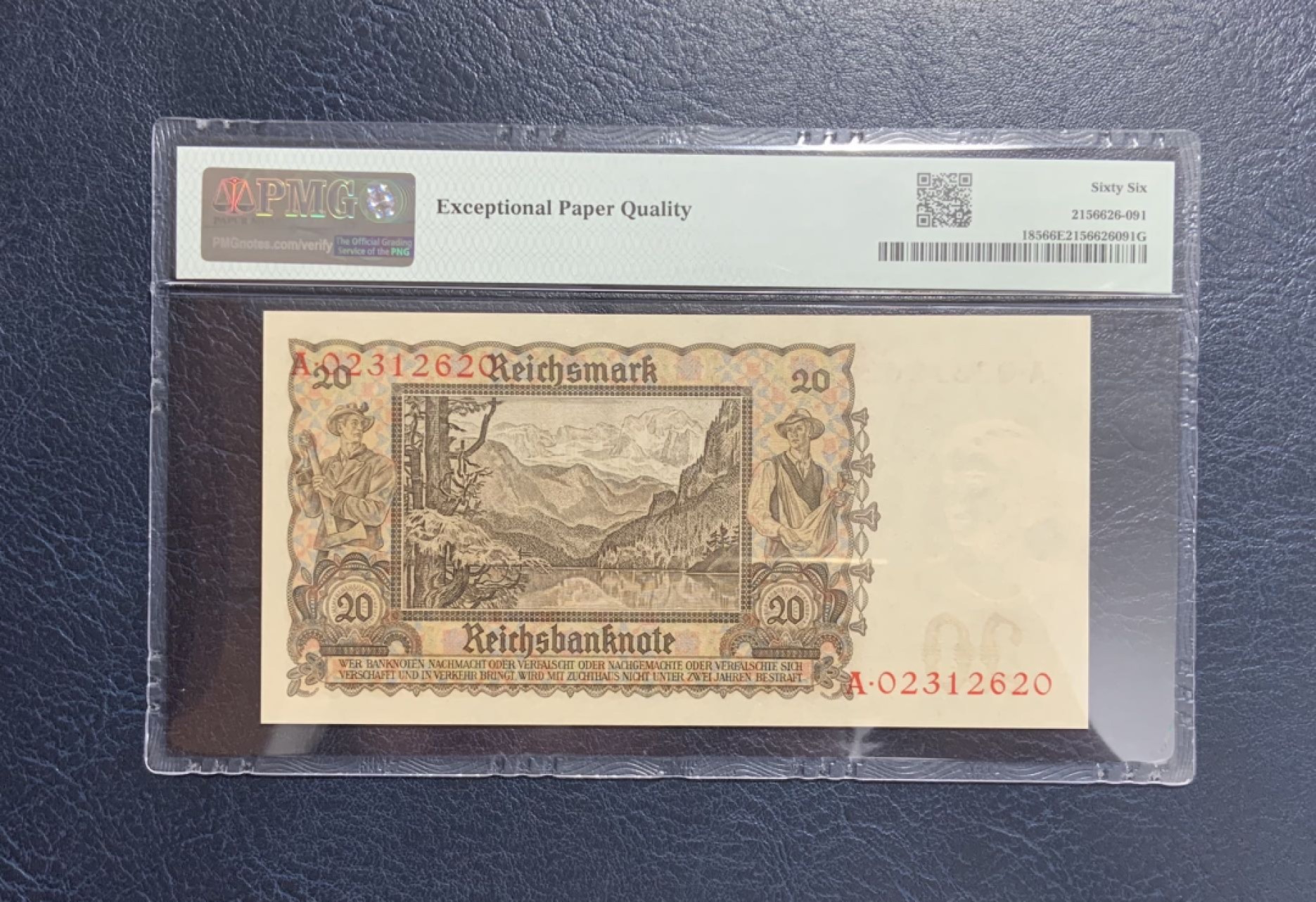 收藏联盟Quantum Auction 第270期拍卖 蜜月胜地-斐济 德国1939年20马克 PMG66 A冠 号码无457