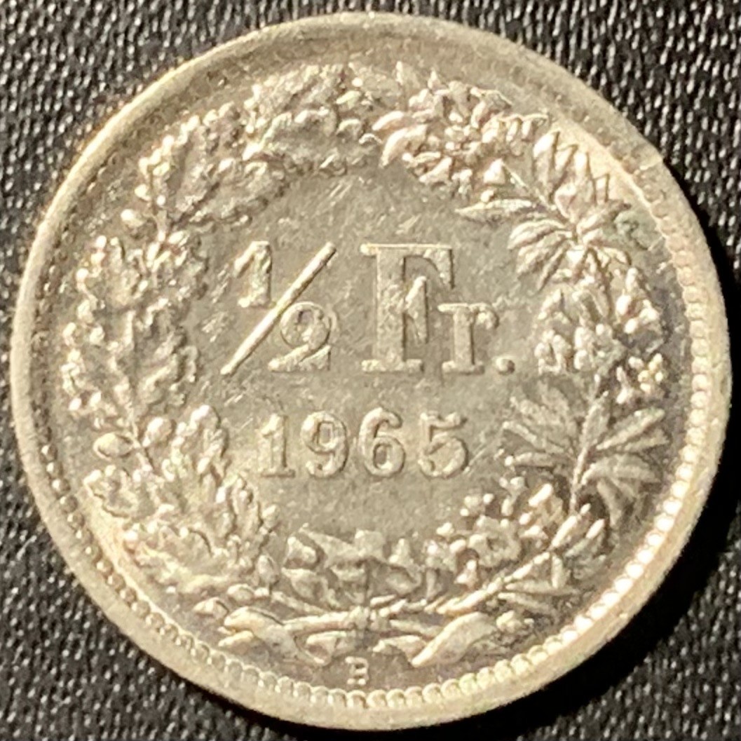 紫瑗钱币——第285期拍卖 瑞士 1965年 赫尔维蒂亚 1/2法郎 2.5克 0.835银 UNC