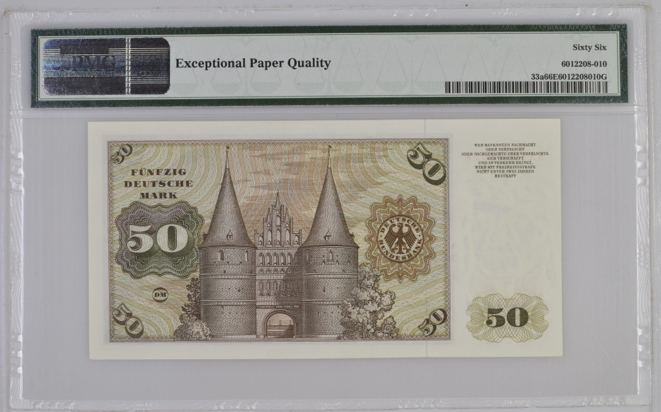 收藏联盟Quantum Auction 第270期拍卖 蜜月胜地-斐济 德国联邦1970年50马克 PMG66 少见年份 号码无3457