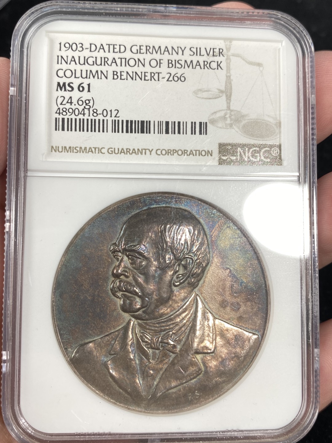 万国钱币拍卖第011期（视频直播专场） NGC MS61 1903年德国汉堡弗里德里希斯鲁俾斯麦纪念碑落成纪念五彩大银章 稀少 常见为铜章