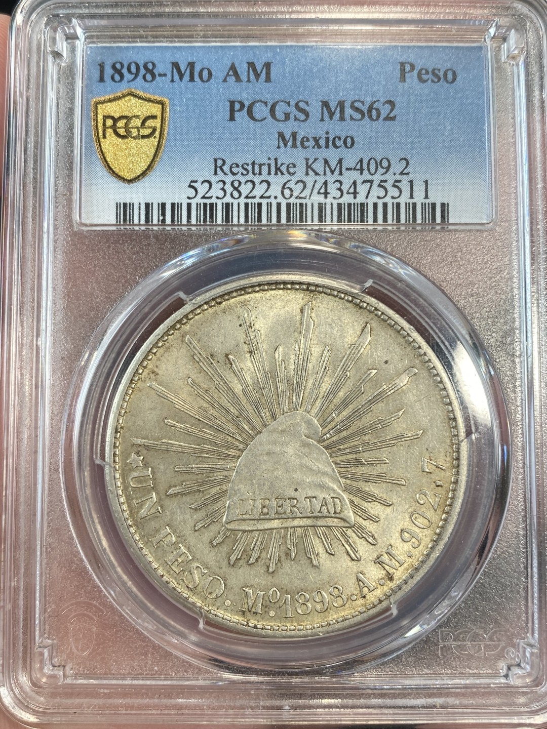 万国钱币拍卖第011期（视频直播专场） PCGS MS62 1898墨西哥直边鹰洋黄油光